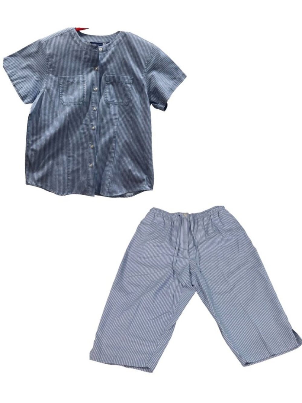 Karen Scott Striped Lounge Set PL Blue White Nautical Casual Sailor Chic Cotton